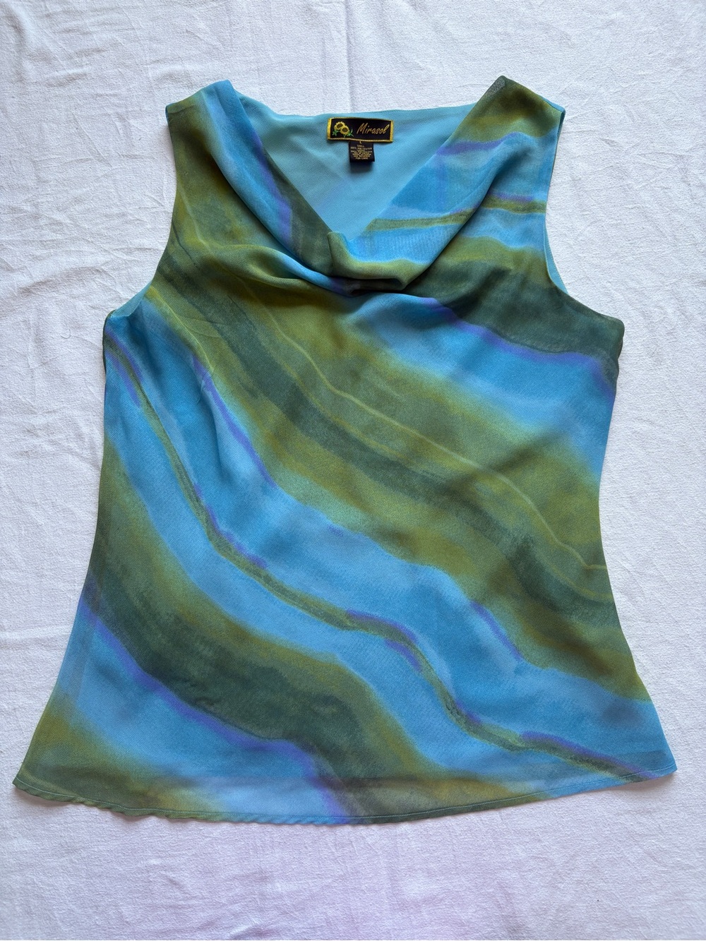Mirasol Bright Blue Sleeveless Cowl Neck Top SZ L, elegant, cena, cóctel - Picture 2 of 12